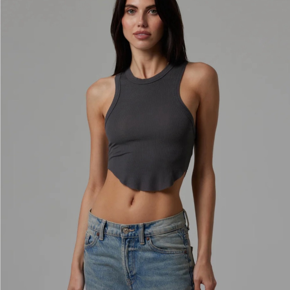 Talentless Scallop Cropped Racerback Tank Grey Size M/L